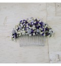 Peineta con flor preservada blanca y lila