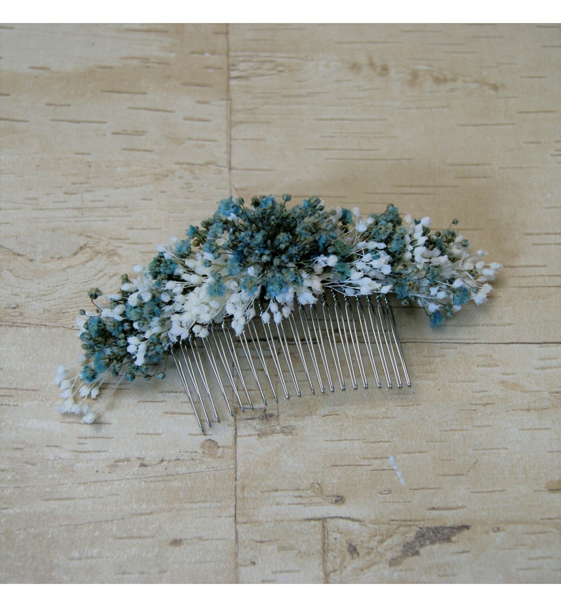 Peineta con paniculata preservada azul y plata