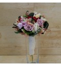 Ramo de novia preservado con rosas rosa y hortensia burdeos