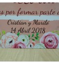 Cartel bienvenida boda ranúnculos rosa