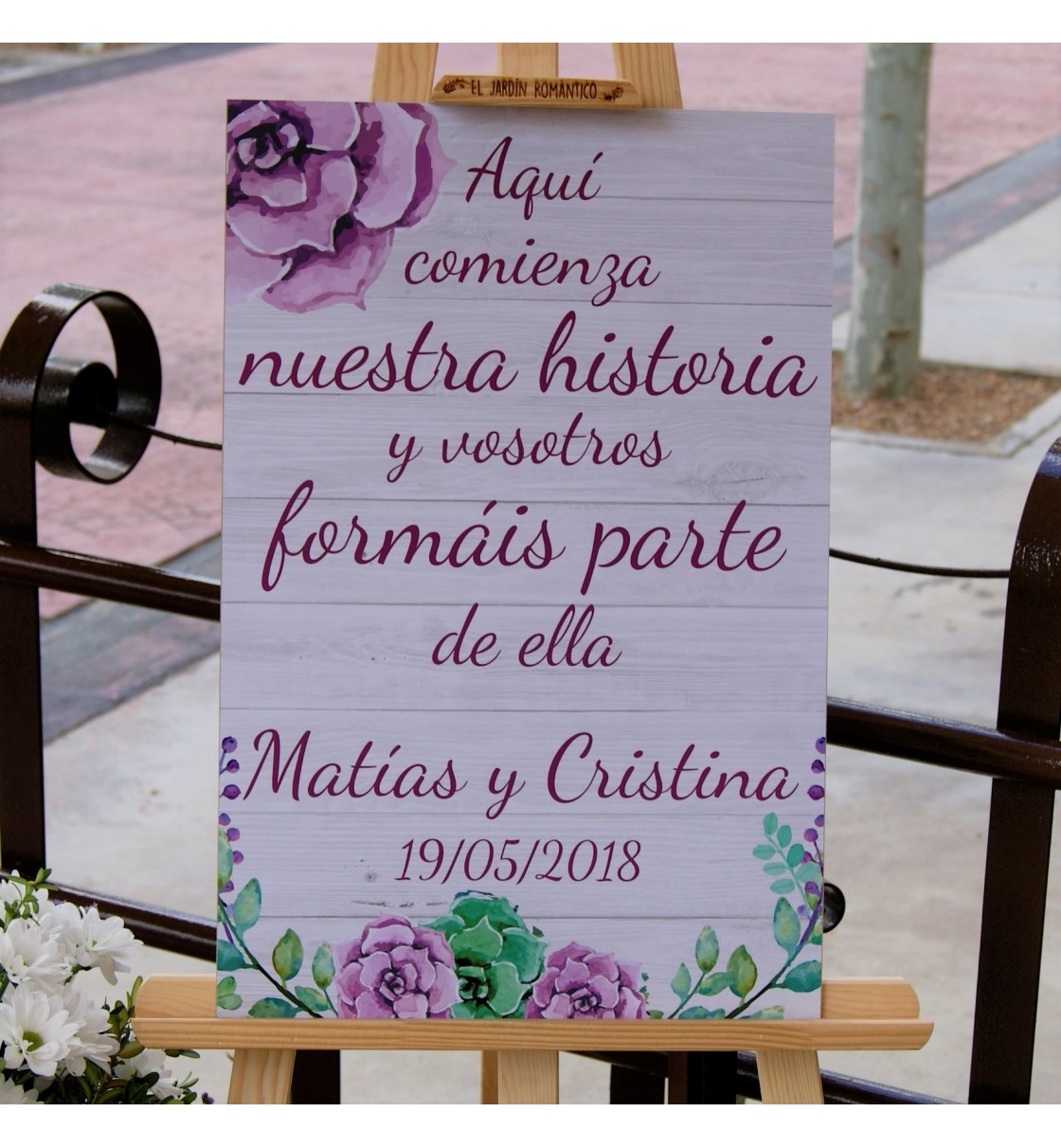 Cartel de bienvenida para boda crasas lila