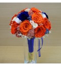 Ramo de novia preservado con rosas naranjas y azules