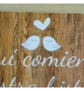 Cartel bienvenida boda madera y pajaritos