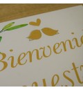 Cartel bienvenida boda olivo y pajaritos