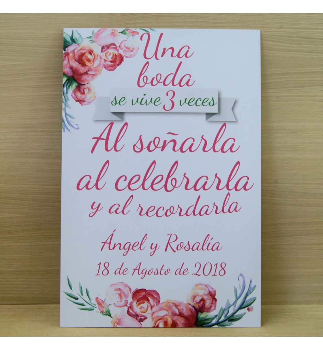 Cartel bienvenida boda rosas