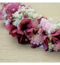 Tocado de novia con hortensia fucsia y paniculata blanca y rosa