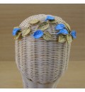 Corona comunión hojas de porcelana fría azul y dorado