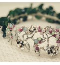 Corona de novia metal con cristales color pastel y eucalipto