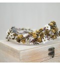 Corona tocado novia flores de metal dorado, porcelana fría y cristales