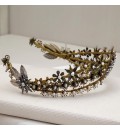 Tocado corona para novia con flores y estrellas de metal y perlas