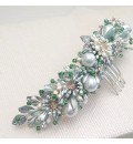 Tocado para novia con cristales verdes y perlas