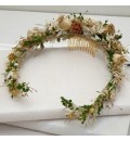 Tocado de novia con flor preservada verde, champán y topo